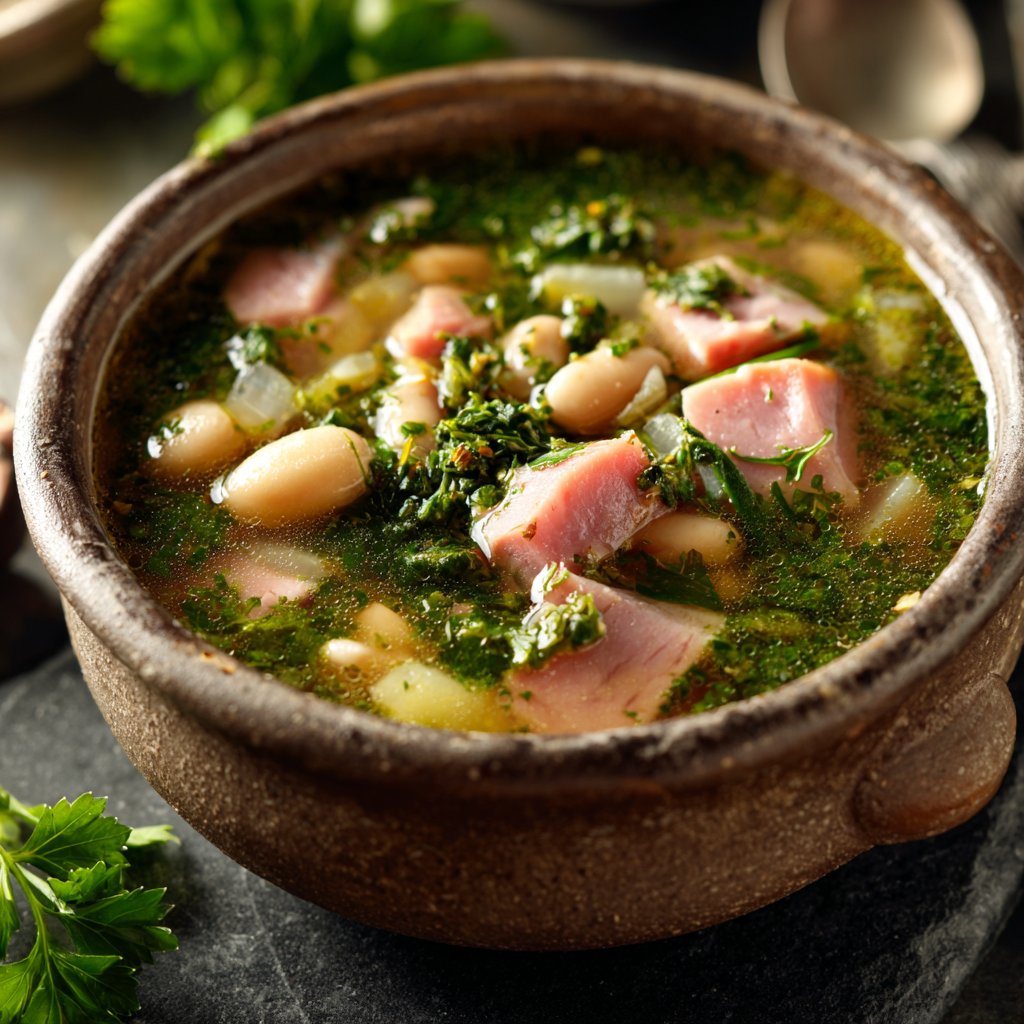 Ham and Bean Soup with Creamy Herb Broth